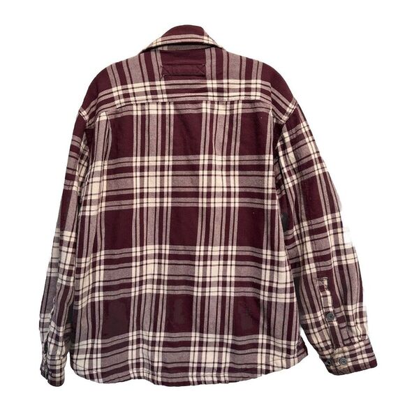 Duluth Burgundy/Cream Plaid Button Up Flannel Jacket Size Large Fleece Lined - Picture 5 of 7
